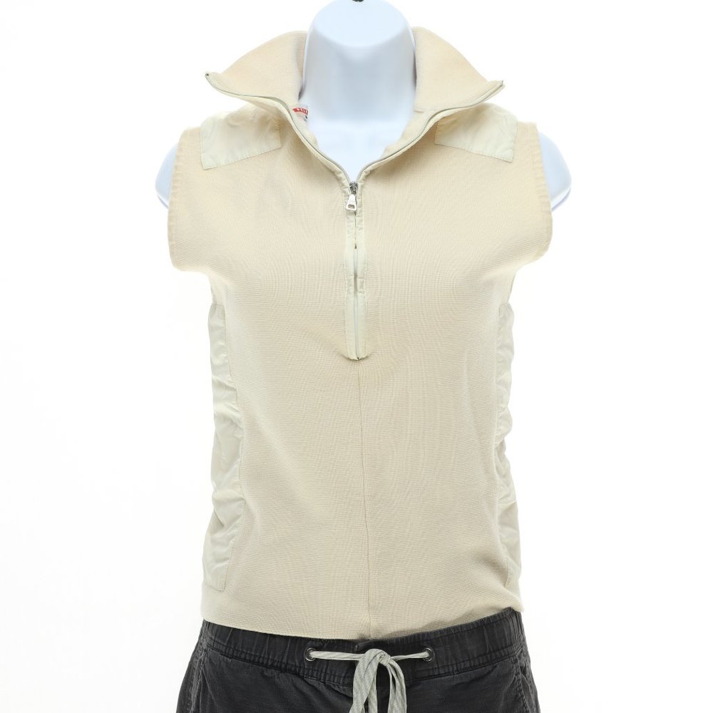 Prada 1/2 Zip 100% Wool Sleeveless Sweater Vest • EU42 US M (4) • Cream